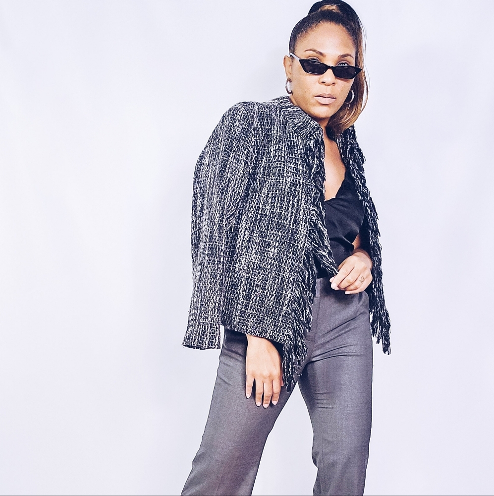 Chico's Tweed Fringed Jacket